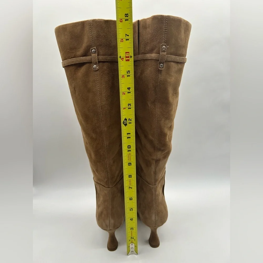 Sam Edelman Lyla Taupe Suede Knee High Boots Wide Calf Size 6.5 Kitten Heel NIB